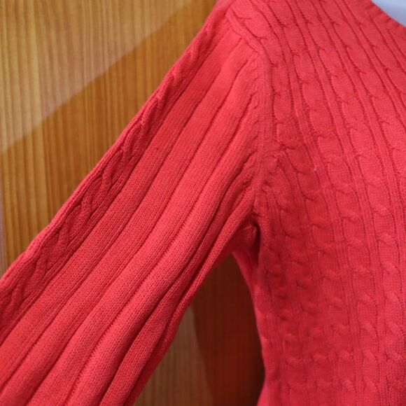 Villager Petite Small 100% Cotton Red Cable Knit Sweater Scoop Neck Pullover - Picture 5 of 14